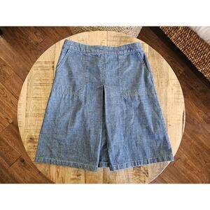 Eddie Bauer Vintage Denim Skirt Pockets Jean A-Line Inverted Pleated Size 4P